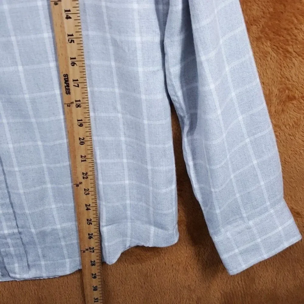 BLOOMINGDALES Shirt Mens Small Gray Check Button Up Long Sleeve Flannel